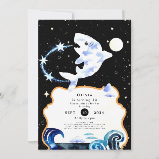 シンプル パステル マジカル サメの誕生日 招待状 (正面)