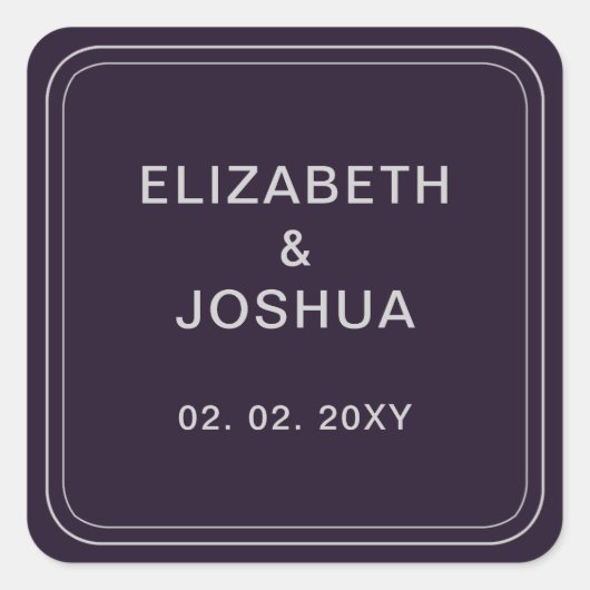 シンプル パープル シルバー ウェディング スクエアシール (正面)