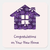 シンプル パープル ブラッシュ おめでとう！新しいお家 スクエアシール (正面)