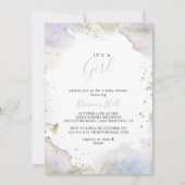 シンプル パープル ミニマル おんなの子 赤ちゃんのお祝い 招待状 (正面)