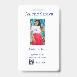 シンプル ビジネス 写真 QR ソーシャル ウェブサイト 名前 紫 バッジ