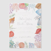 シンプル ビーチ ブルーオーシャン シェル ウェディング ベラム紙招待状 (正面)