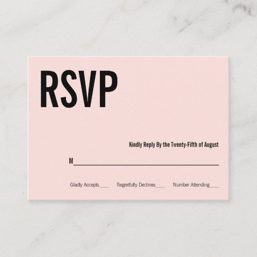 シンプル&ピミニマルンクタイポグラフィウェディングRSVP エンクロージャーカード (正面)