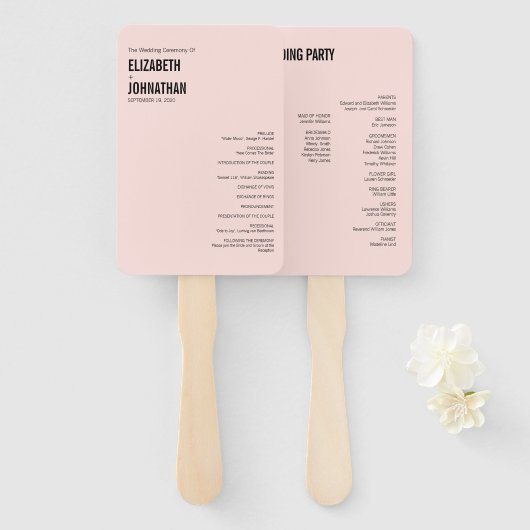 シンプル&ピミニマルンクタイポグラフィ結婚式 プログラムH ハンドファン (正面&裏面)