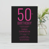 シンプル ピンク ブラック 50歳の誕生日パーティー 招待状 (スタンド正面)