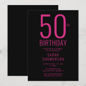 シンプル ピンク ブラック 50歳の誕生日パーティー 招待状 (正面/裏面)