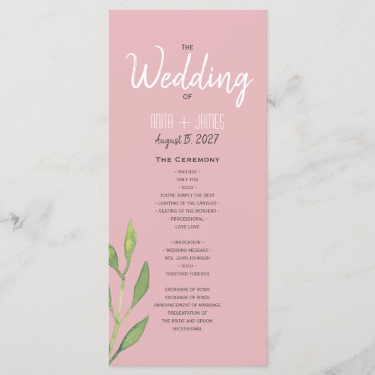 シンプル ピンク 結婚式 プログラム (正面)