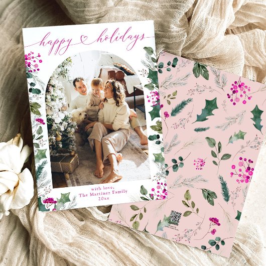 シンプル & ピンク 1 ファミリー フォト アーチ クリスマス