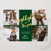 シンプル ファン ブラシ スクリプト 緑の フォト コラージュ 箔シーズンカード (正面)