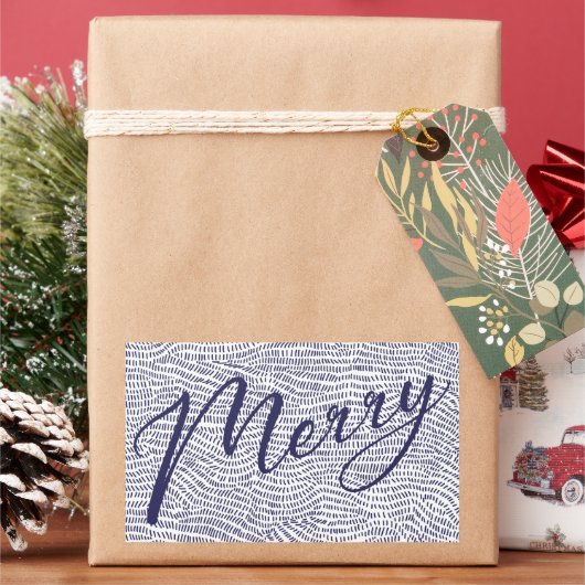 シンプル ファン ブルー 落書き メリー クリスマス ホリデー 長方形シール (クリスマス)