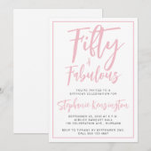シンプル フィフティ アンド ファビュラス ピンク 50歳の誕生日パーティー 招待状 (正面/裏面)