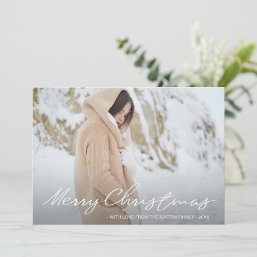 シンプル、フェスティバルメリークリスマスの写真に点を打ちます シーズンカード (スタンド正面)