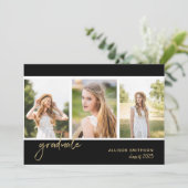 シンプル フォト ブラック ゴールド 卒業パーティー 招待状 (スタンド正面)
