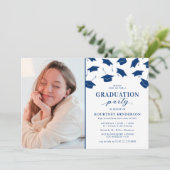 シンプル フォト ブルー 卒業パーティー 招待状 (スタンド正面)