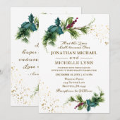 シンプル フォレスト パイン ゴールド スプラッシュ クリスチャン ウェディング 招待状 (正面/裏面)