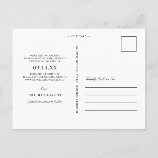 シンプル·フォーエバー2枚の写真が日付を救う|緑 案内ポストカード (裏面)