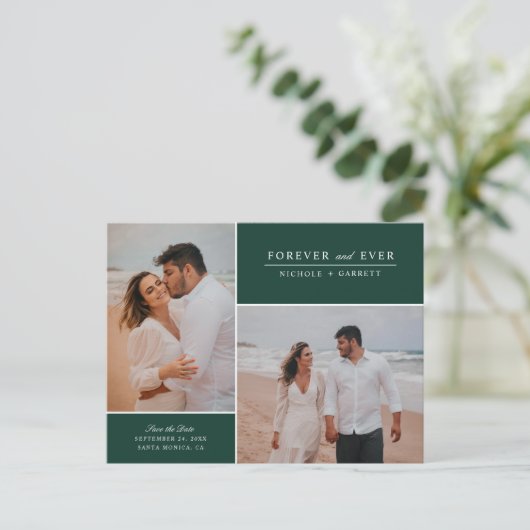 シンプル·フォーエバー2枚の写真が日付を救う|緑 案内ポストカード (スタンド正面)