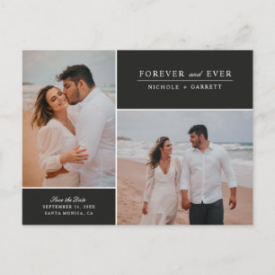 シンプル·フォーエバー2枚の写真が日付を救う 黒 案内ポストカード