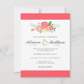 シンプル フラワー & ストライプ 結婚式招待状 / コーラル 招待状 (正面)