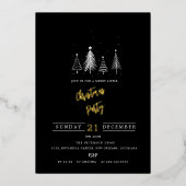 シンプル |ブラッククリスマスパーティー 箔招待状 (正面)