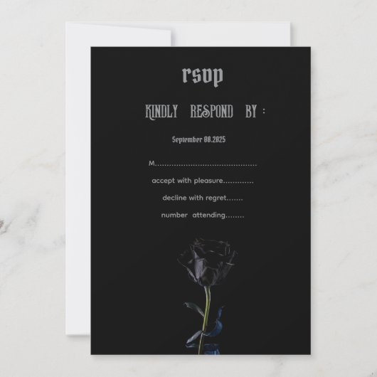 シンプル ブラックローズ ゴシック RSVP 招待状 (正面)