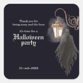 シンプル ブラック ゴールド スプーキー ランタン ハロウィン パーティー スクエアシール