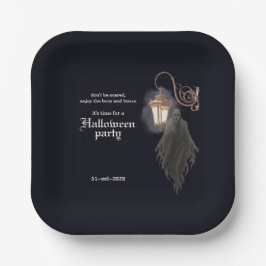シンプル ブラック ゴールド スプーキー ランタン ハロウィン パーティー ペーパープレート