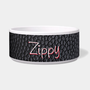 シンプル ブラック フェイクレザー 名前 セラミック ペットボウル