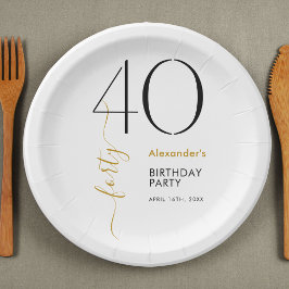 シンプル ブラック&ホワイト ゴールド 40歳の誕生日 ペーパープレート