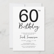 シンプル ブラック ホワイト スクリプト 60歳の誕生日パーティー