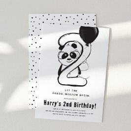 シンプル ブラック&ホワイト パンダ 2歳の誕生日パーティー 招待状