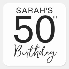 シンプル ブラック ホワイト 50歳の誕生日パーティー スクエアシール