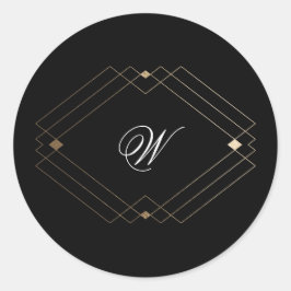 シンプル ブラック モダン ジオメトリック ゴールド ウェディング ラウンドシール