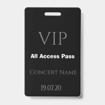 シンプル ブラック VIP オールアクセスパス コンサート バッジ