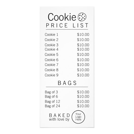 シンプル ブランド対応 バーカリー 価格表 ラックカード (正面)