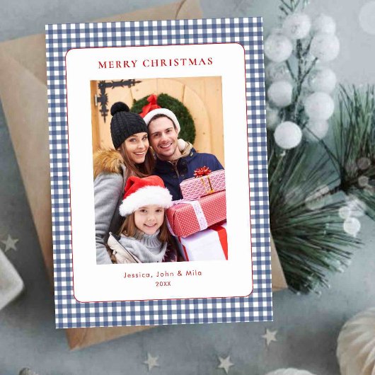 シンプル ブルー ギンガム クリスマス 写真