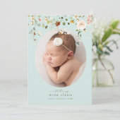 シンプル ブルー ミント ワイルドフラワーズ 誕生のお知らせ 招待状 (スタンド正面)