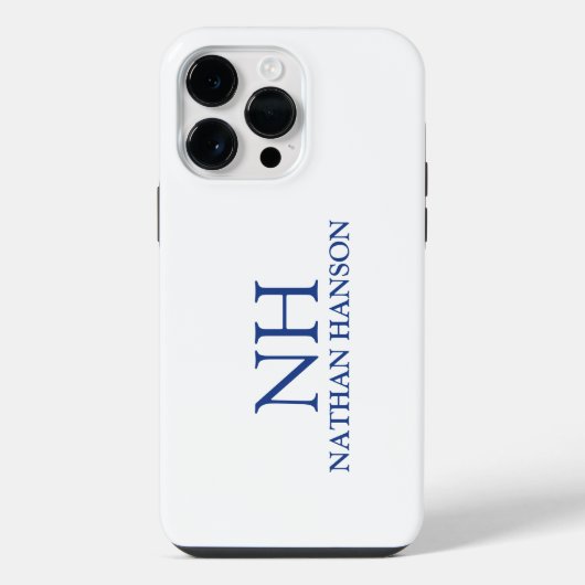 シンプル ブルー モノグラム モダン iPhoneケース (裏面)