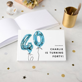シンプル ブルー 40 バルーン 40歳の誕生日パーティー ゲストブック