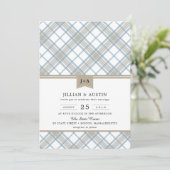 シンプル·プレイド·ブルー&タン（モノグラム付き） 招待状 (スタンド正面)