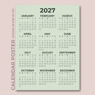 シンプル ベーシック セージグリーン 2027年 カレンダー ポスター