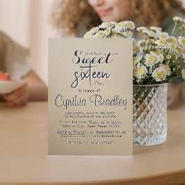 シンプル ベージュ スイート16 バースデーパーティー 招待状