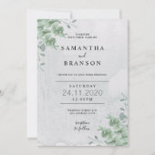 シンプル ボタニカル グリーンの葉のリース ユーカリ 招待状 (正面)