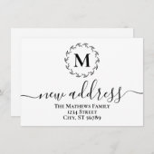 シンプル ボタニカル リース モノグラム 新しい住所 案内状 (正面/裏面)