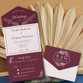 シンプル ボヘミアンフラワー オールインワン ウェディング招待状 オールインワン招待状