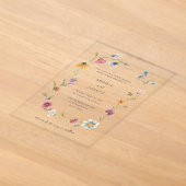 シンプル ボヘミアン 野の花のリース 結婚式 アクリル招待状 (レイダウン)