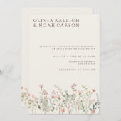 シンプル ボヘミア ワイルドフラワー ベージュ 結婚式招待状 招待状 (正面/裏面)