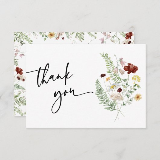 シンプル ボーホー キュート ワイルドフラワー 感謝カード (正面/裏面)