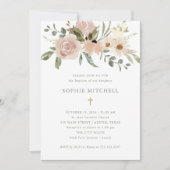 シンプル ボーホー ニュートラル ウォーターカラー フラワー | 洗礼 招待状 (正面)