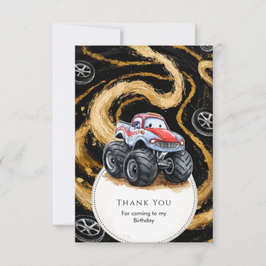 シンプル ボーホー モンスター トラック 誕生日 サンキューカード (正面)